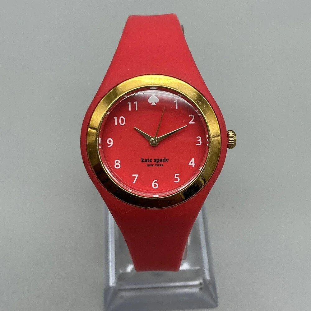 Kate Spade Live Colorfully Womens Watch 30mm Red Dial Gold Tone 0762 New Battery